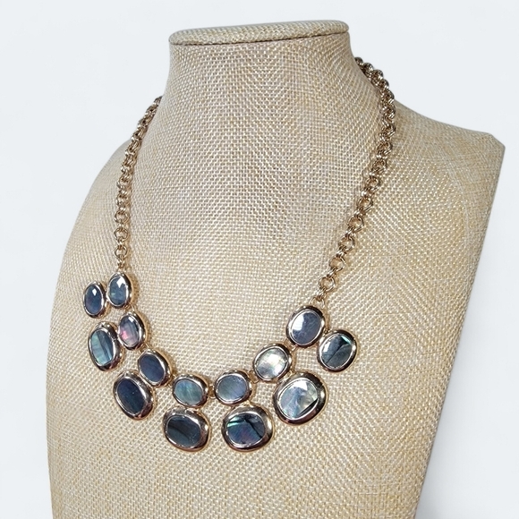 Charming Charlie Iridescent bib necklace on gold tone chain - Picture 1 of 16